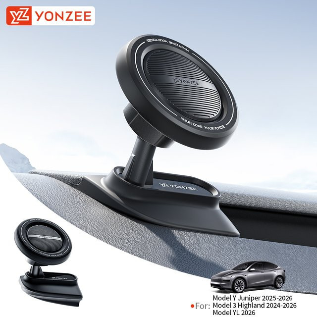 YZ Magnetische Handyhalterung aus Silikon für Tesla Model 3 und Model Y, 360 Grad drehbar, Schwarz - Bild 1