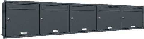AL Briefkasten für 5 Parteien, Unterputzmontage, grau, B/H/T: 195,5 x 38,5 x 11,6 cm - Bild 1