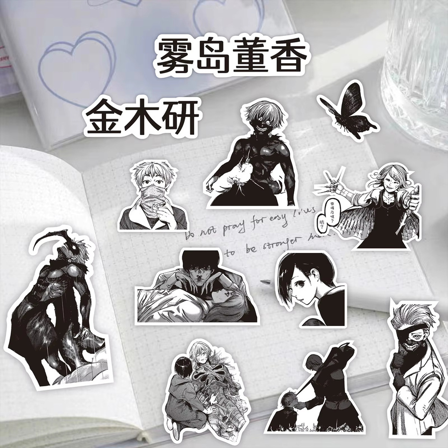 70 Stück Tokyo Ghoul Kaneki Ken Anime Aufkleber in Schwarz und Weiß für Laptop, Koffer und Scrapbooking - Bild 5
