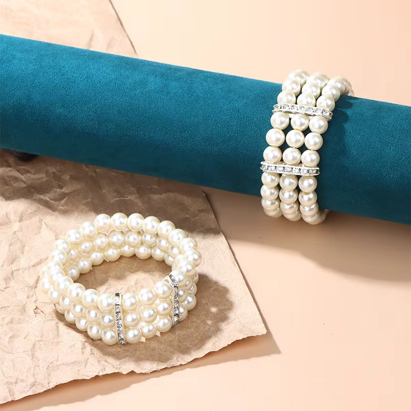 Velishy Armband, 3-reihig, Perle, Weiß, Damen - Bild 2
