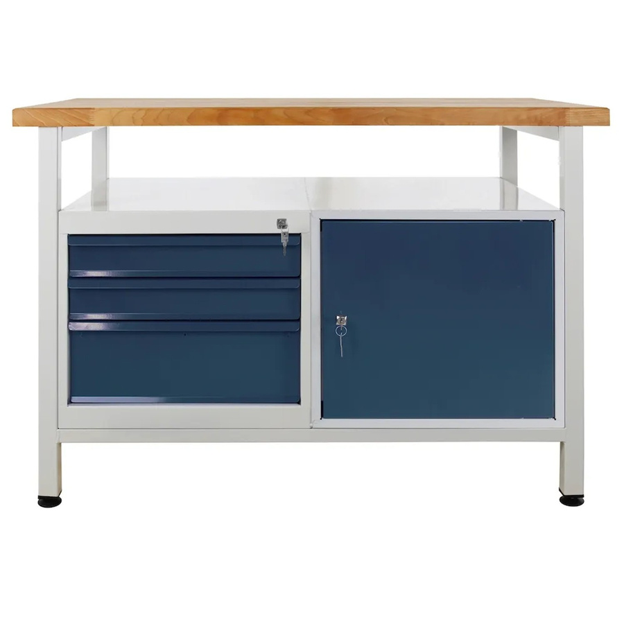 PROREGAL Werkbank Rhino mit Ablagefläche, 3 Schubladen und 1 Tür, H x B x T: 84 x 120 x 60 cm, Anthrazitgrau mit Buche-Arbeitsplatte - Bild 2