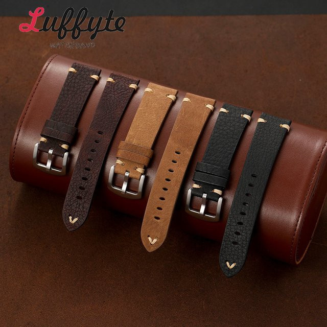 luffyte Uhrenarmband Leder, Lychee-Textur, Schwarz, Herren - Bild 1