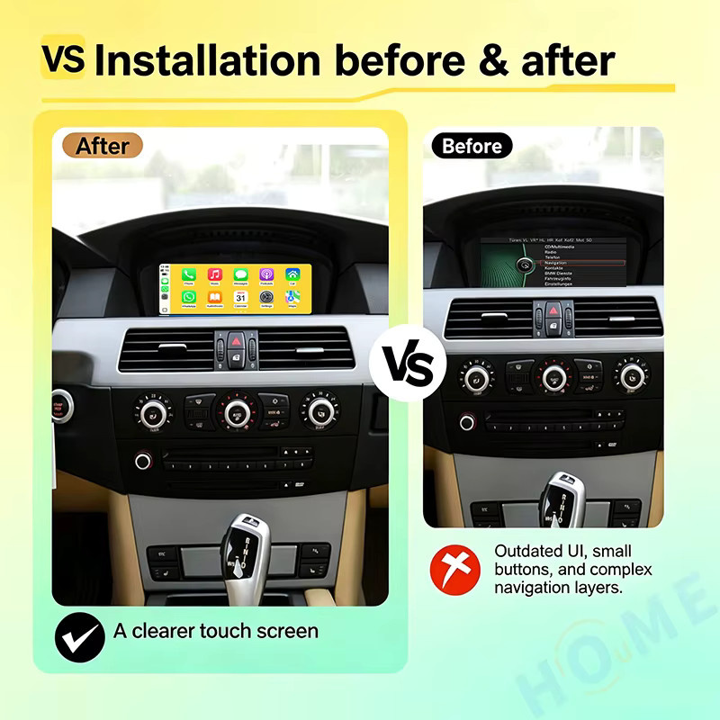 HIOUME Auto-Multimedia-Player mit 8,8 Zoll Touchscreen für BMW 3er und 5er Serie E60 E61 E62 E90 (2009-2010) mit CIC Linux-System, GPS, Bluetooth, CarPlay und Android Auto in Schwarz - Bild 2