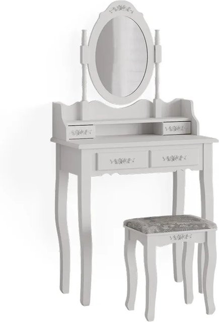Vicco Schminktisch Meghan Barock in Weiß mit Hocker und Schwenkspiegel, B: 75 cm, H: 147 cm, T: 40 cm - Bild 2