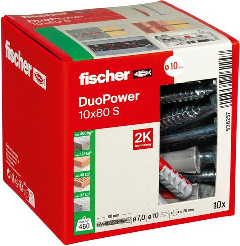 Fischer DuoPower Allzweckdübel aus Kunststoff, Farbe: Grau/Rot, Durchmesser: 10 mm, Länge: 80 mm - Bild 2