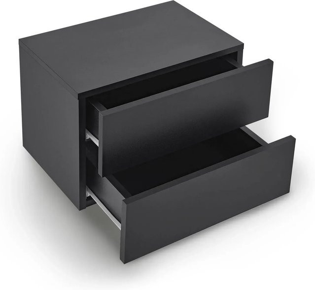 Juskys Wandschrank Nachttisch mit 2 Schubladen Schwarz B: 40 cm, T: 29 cm, H: 30 cm - Bild 1