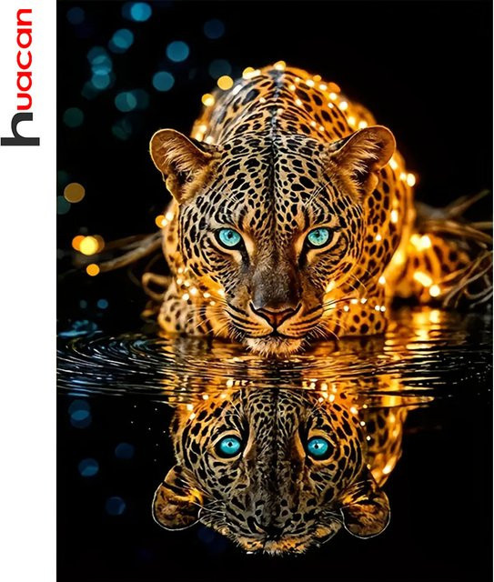 Huacan 5D Diamant-Mosaik DIY Malerei Leopard Tier Wanddekoration, Multicolor, B/H: 30 x 20 cm - Bild 1