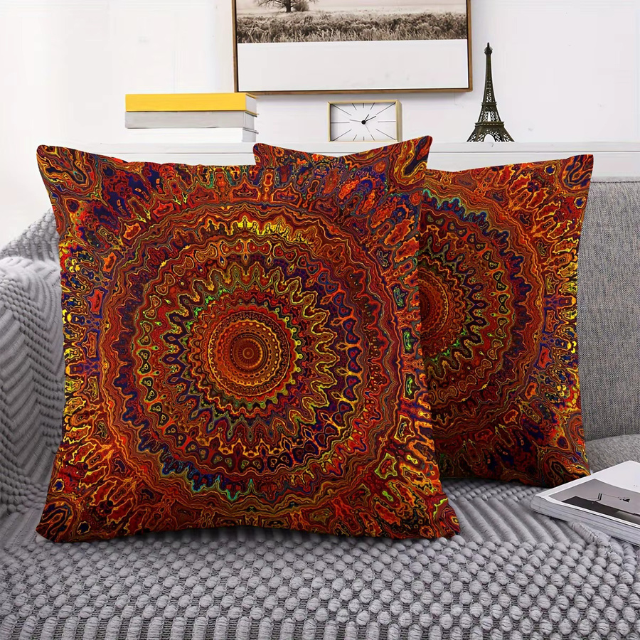 VIKAMA Kissenbezug im Bohemian-Stil mit goldenem Mandala-Design, Rot, B/B/H: 30 x 30 x 30 cm - Bild 3