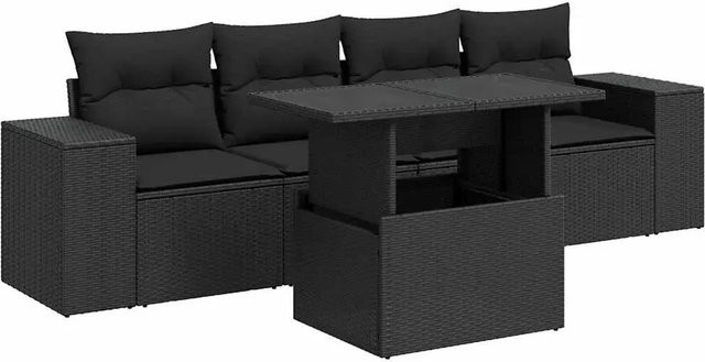 vidaXL 5-teilige Garten-Sofagarnitur aus Poly-Rattan mit Kissen in Schwarz - Bild 1