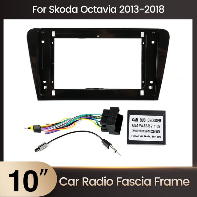 Mekede 2DIN Autoradio Faszien für Skoda Octavia 2013-2017, 10 Zoll Armaturenbrett Rahmen für Android Multimedia-Player in Schwarz mit GPS-Unterstützung - Bild 1