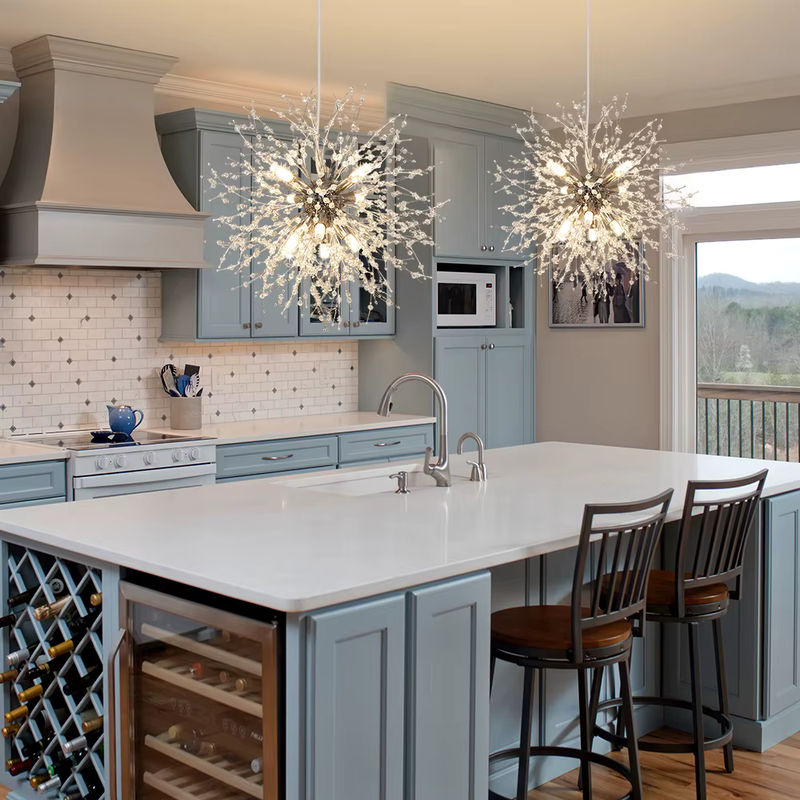 IRALAN Moderne Kristall-Pendelleuchte Löwenzahn-Design in Transparent mit Chrom-Finish für Wohnzimmer und Esszimmer - Bild 2
