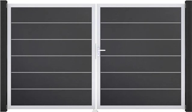 GroJa Tor Basicline Premium 2-flügelig Anthrazit EV1 B: 306 cm, H: 180 cm, DIN Rechts mit Sichtschutz - Bild 1