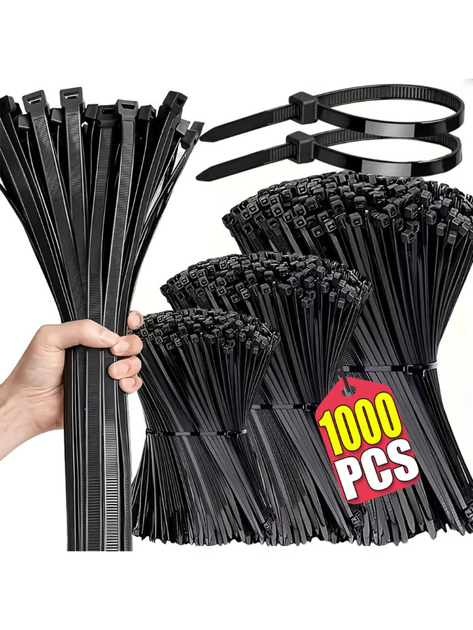 Selbstsichernde Nylon-Kabelbinder aus Kunststoff in Schwarz und Weiß zur Kabelbefestigung und Aufbewahrung - Bild 4