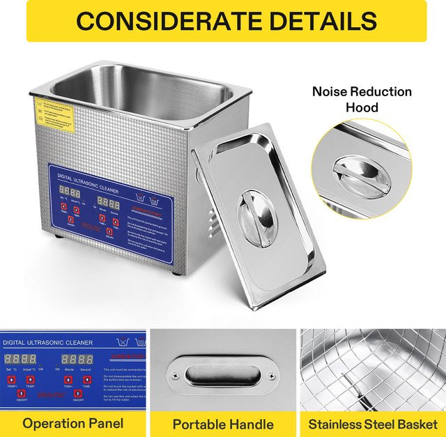 Sihao Professioneller Ultraschallreiniger aus Edelstahl in Silber mit Digitaltimer und Heizfunktion, 3 l, 40kHz für Schmuck, Brillen und Uhren - Bild 1