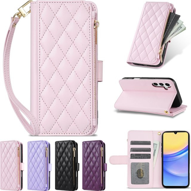 Leder-Brieftasche mit Reißverschluss und Magnetverschluss für Samsung Galaxy S21 Ultra S21 FE S20 Plus S20 FE A23 M13 in Schwarz oder Pink - Bild 1