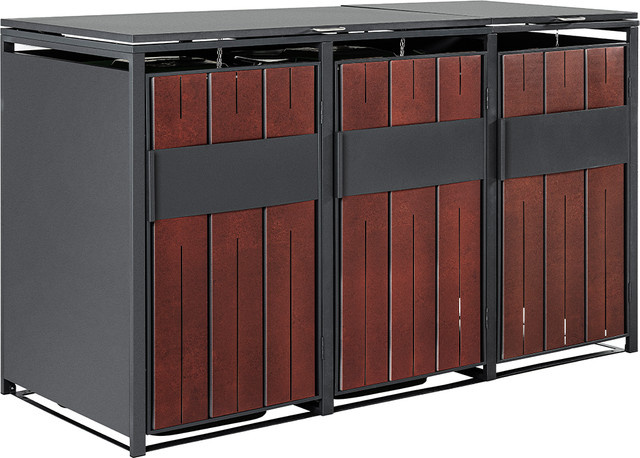 3er Mülltonnenbox aus Stahl in Anthrazit, B/T/H: 198,5 x 80 x 116 cm - Bild 1