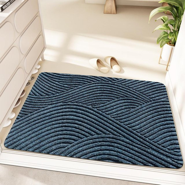 Schmutzabweisende und rutschfeste Fußmatte aus PVC-Drahtring in Blau, B/B: 45 x 75 cm - Bild 1