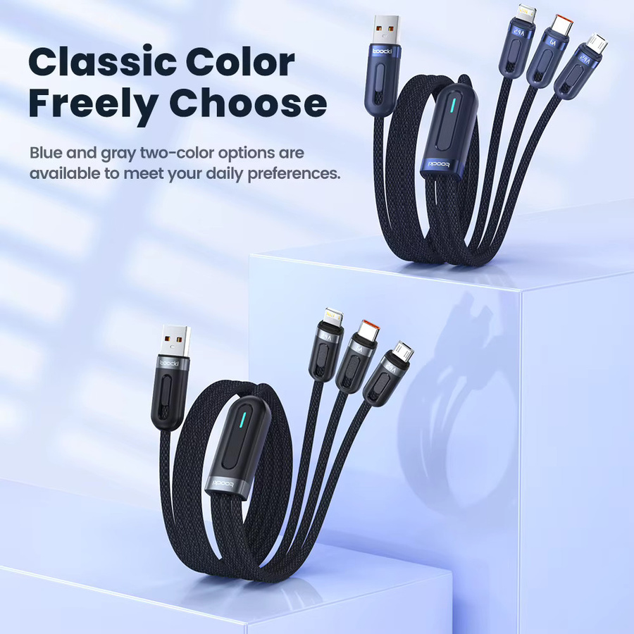 Toocki 3-in-1 USB-Kabel mit 66 W Schnellladung, PD USB-C und Micro-USB, kompatibel mit iPhone, Xiaomi, POCO und OPPO, in Schwarz oder Blau - Bild 4