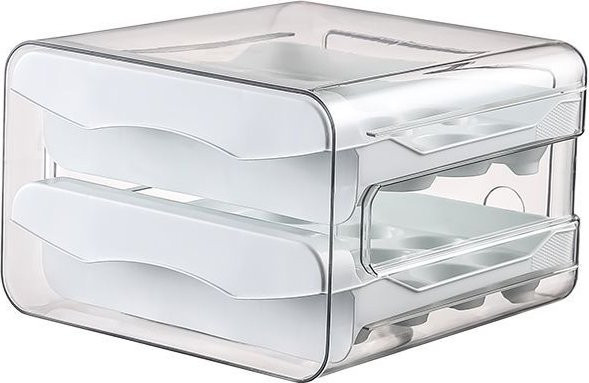 Yiran Furniture Eieraufbewahrungsbox in Schubladenform, doppellagige Frischhaltebox für den Kühlschrank, stapelbar, Weiß - Bild 1