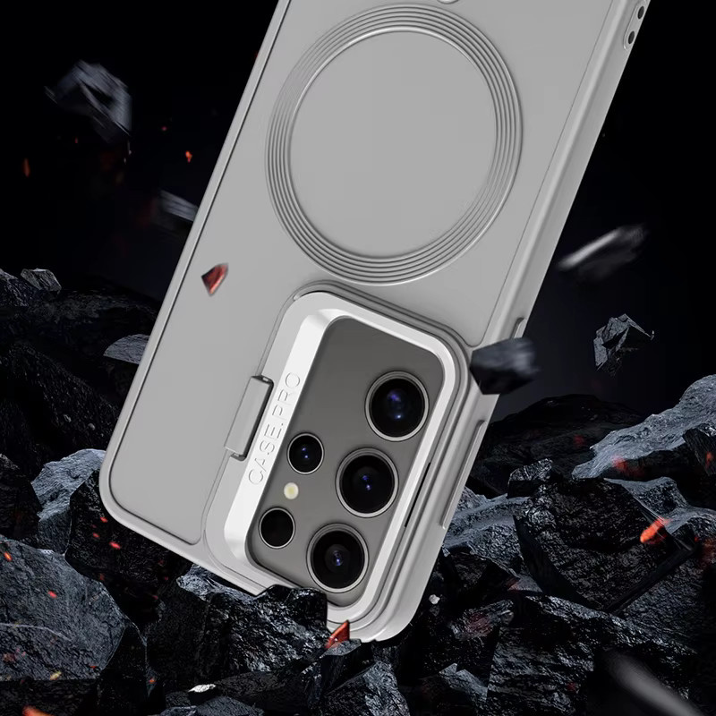 MagSafe Magnetische Stoßfeste Handyhülle für Samsung Galaxy S24 Ultra und S23 Ultra Plus mit Objektivhalter in Schwarz - Bild 3