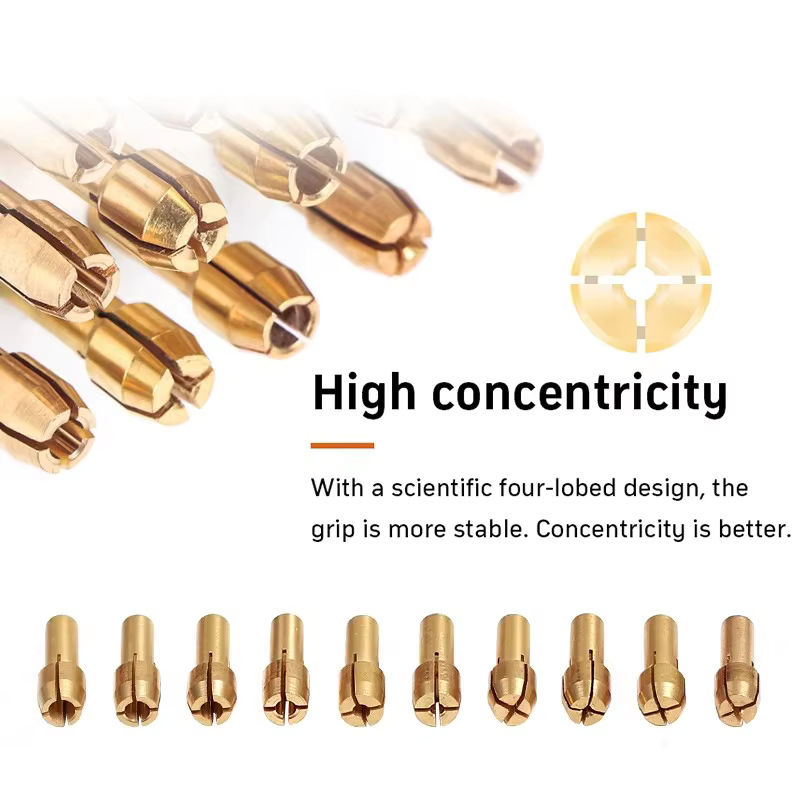 11-teiliges Bohrfutter-Spannzangen-Set für Dremel, 0,5-3,2 mm, inklusive M8 * 0,75 mm Mutter und Bohrschlüssel, Gold - Bild 3
