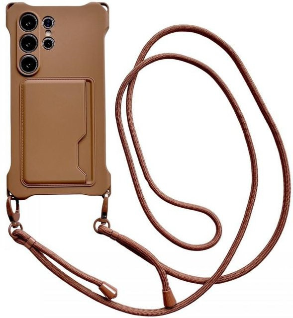 Stoßfeste Tragegurt Hülle für Samsung Galaxy A35 A55 A15 A14 A54 A34 A53 A56 5G mit Kartenfächer und Crossbody Lanyard in Transparent und Braun - Bild 1