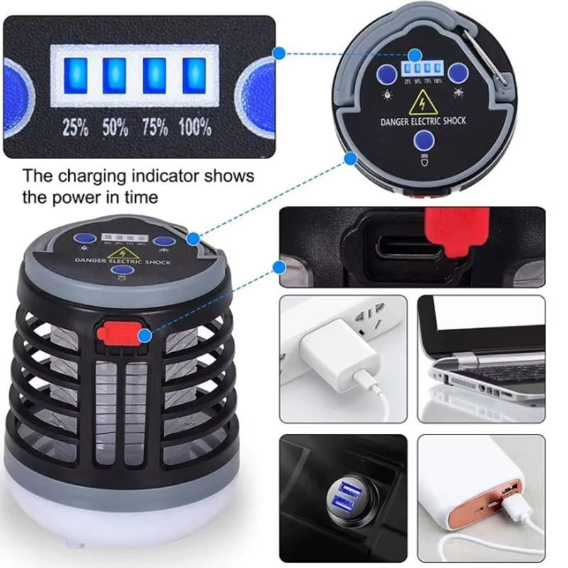 Tragbare UV-LED-Mückenvernichtungslampe mit elektrischem Schlag und wasserdichtem Gehäuse für Camping und Outdoor-Einsätze via USB - Bild 6