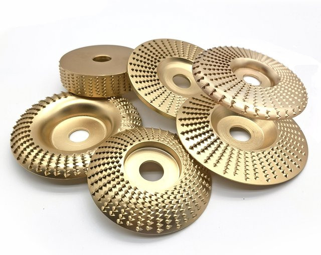 Holz Schnitzscheibe für Winkelschleifer mit Universal-Adapter und Schlüssel, Goldfarben, 22/16mm Aufnahme - Bild 1
