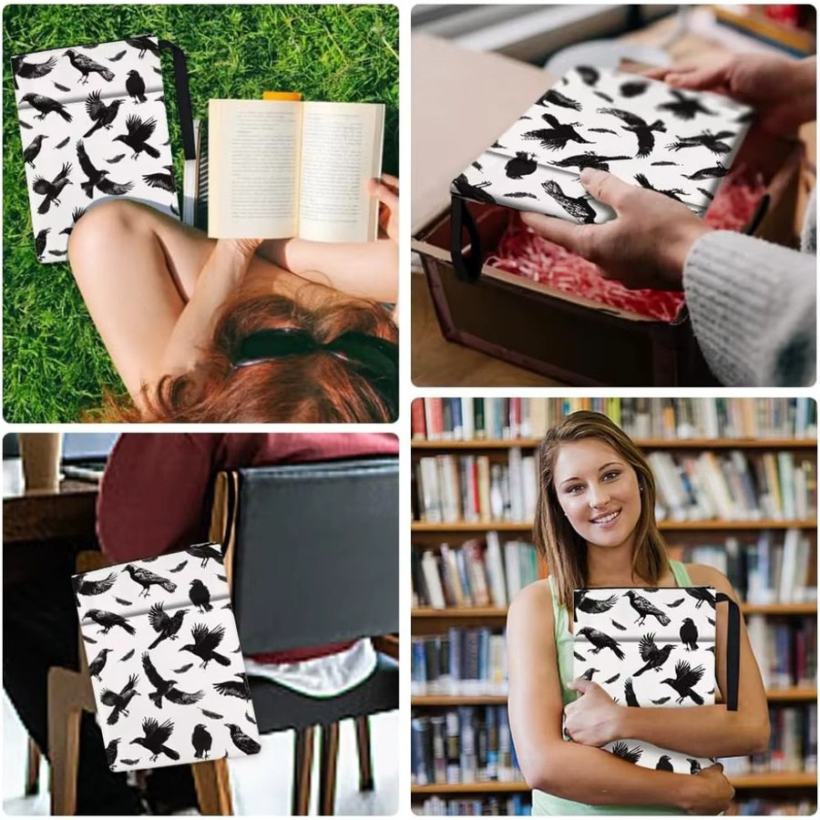Paperbacks Buchumschlag mit Krähen-Motiv, Buchhülle mit Reißverschluss und Vordertasche, Breite: 34,04 cm, Höhe: 24,00 cm - Bild 6