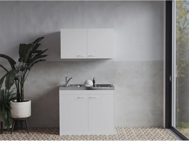 Respekta Miniküche Levin in Weiß mit Glaskeramikkochfeld und Oberschrank, Breite: 100 cm - Bild 1