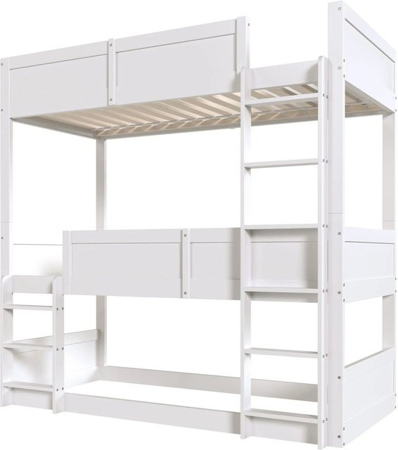 Merax Hochbett für Kinder aus Massivholz und MDF in Weiß mit Zaun-Design, B/T/H: 90 x 200 x 191 cm - Bild 1