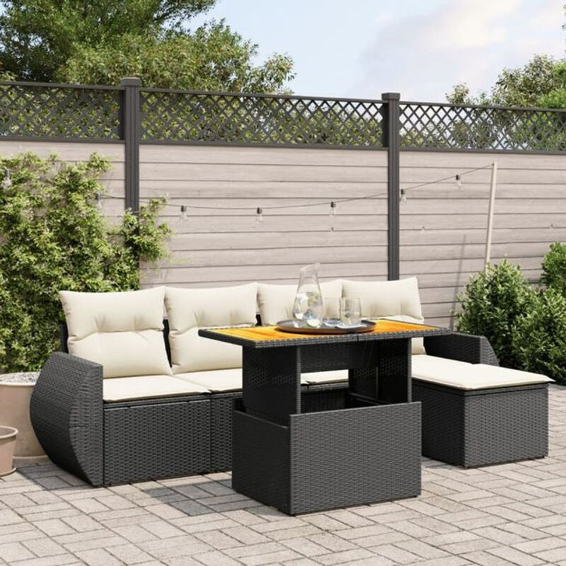 6-teilige moderne Garten-Sofagarnitur aus Poly-Rattan mit Kissen in Schwarz und Creme von vidaxl - Bild 1