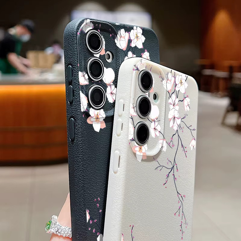 YISHANGOU Handyhülle mit Blumendruck und Lederstruktur für Samsung Galaxy S25 S24 S23 S22 S21 Ultra Plus A56 A55 A54 A36 A15 A16 5G in Pink - Bild 2