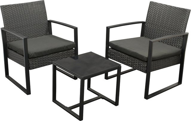 DEGAMO Gartenmöbel Garnitur MALTA 3-teilig aus Metall und Polyrattan in Schwarz mit Polstern - Bild 1
