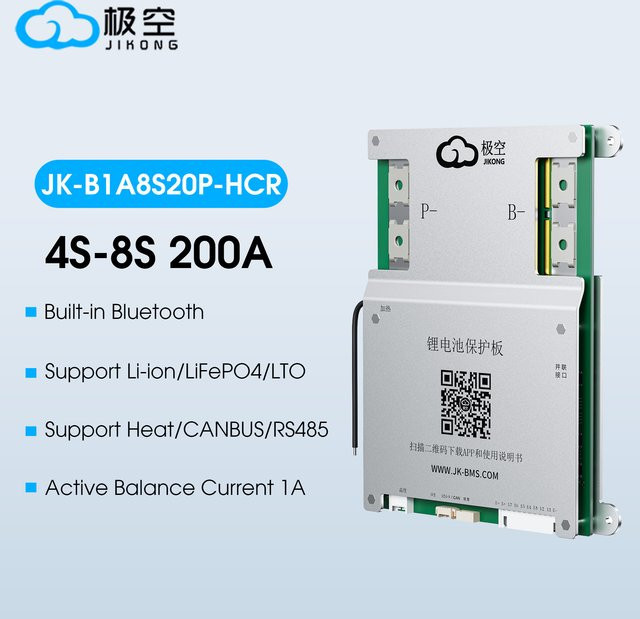JIKONG Smart BMS JK-B1A8S20P mit 1A Aktiver Balance, RS485 und CANBUS für 4S bis 8S Batterien (200A, 12V/24V) - Bild 1