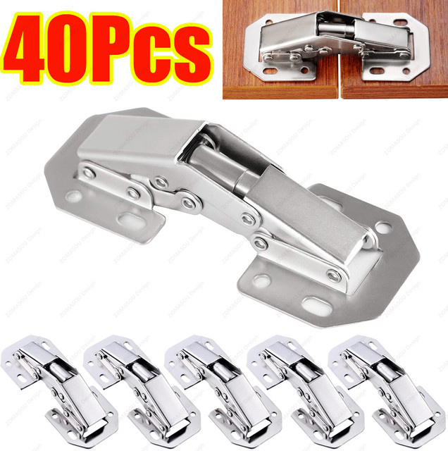 Hydraulische Schrankscharniere aus Edelstahl mit 90 Grad Öffnung und Dämpfungsfunktion in Silber für Küchenmöbel ohne Bohren - Bild 1