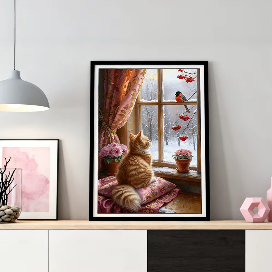 HUACAN Diamantmalerei Motiv Katze und Vogel als Mosaik-Set mit Rundbohrern in Multicolour für den Tischaufsteller B/T/H: 30,0 x 20,0 x 20,0 cm - Bild 2