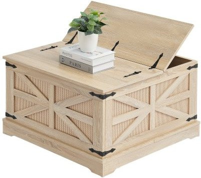 VEVOR Couchtisch aus Rattan in Boho-Stil mit MDF-Platte, rechteckiger Couchtisch in Braun und Beige mit Stauraum für Wohnzimmer und Schlafzimmer, B/T/H: 80 x 46 x 46 cm - Bild 1