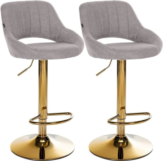 CLP Barhocker 2er Set Milet, höhenverstellbare Barstühle mit Lehne, gepolsterte Stoffbezüge, drehbare Tresenstühle mit Metallgestell, Grau/Gold - Bild 1