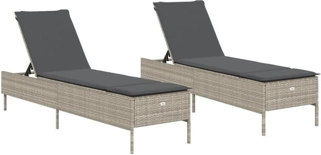 vidaXL Sonnenliegen Set aus 2 Stück in Hellgrau mit Auflagen aus Poly Rattan und wetterfestem Stoff, B/T/H: 198 x 55 cm - Bild 1