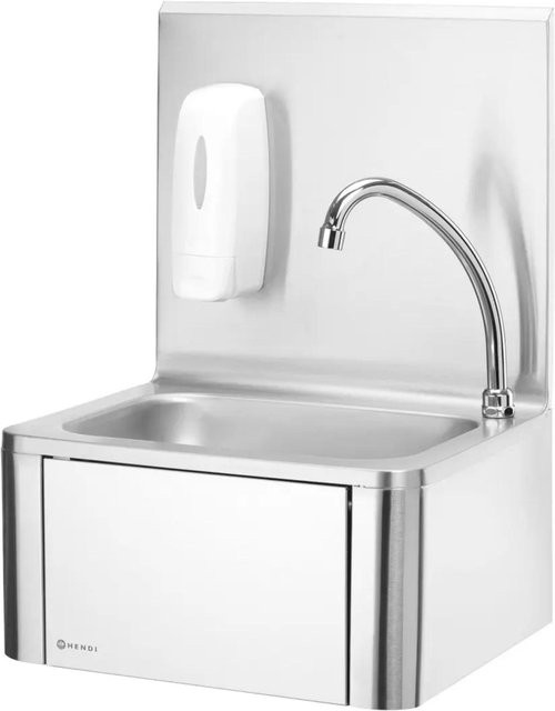 Hendi Wandmontiertes Spülbecken aus Edelstahl in Silber, Kniebedienbar und Berührungslos, B/T/H: 56 x 40 x 3 cm - Bild 1