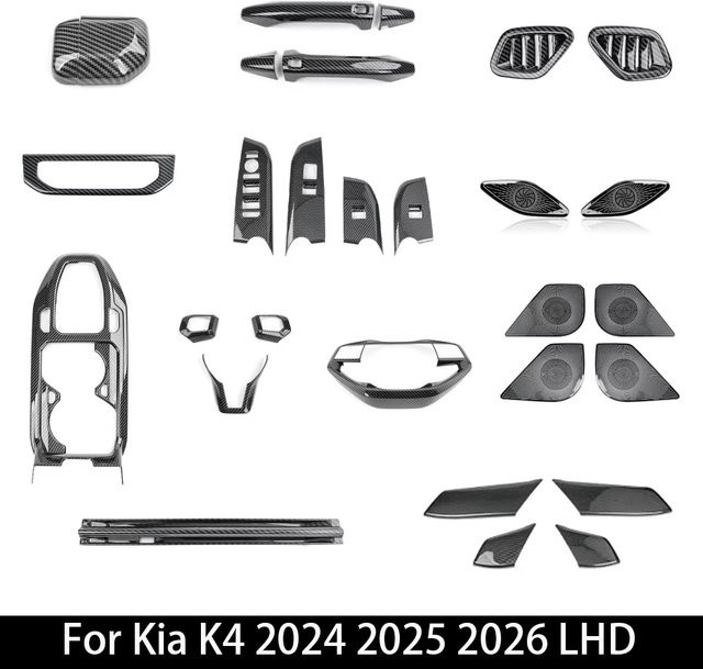 TYWZ Carbon Fiber Dashboard und Mittelkonsole Zubehör für Kia K4 2024 2025 2026, Set für Getriebewählhebel und Lüftungsdüsen, Schwarz - Bild 1