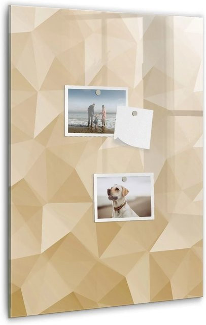 Tulup Magnettafel aus Glas mit abstraktem Dreieck-Design in Gelb und Beige, B: 60 cm, H: 40 cm - Bild 1