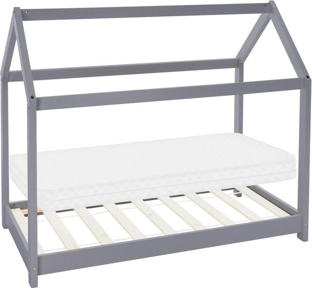ML-Design Kinderhausbett aus Kiefernholz in Hellgrau und Weiß inklusive Matratze und Lattenrost, B: 140 cm, H: 127,5 cm - Bild 2