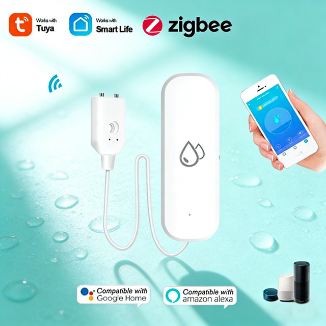 Tuya Zigbee Wasserleck-Sensor und Überflutungsmelder in Weiß für Smart Life APP als Sicherheits-Wasseralarm - Bild 1