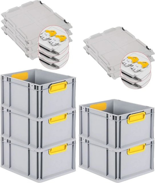 PROREGAL Spar Set 5x Eurobox Nextgen Color mit Scharnierdeckel und Schiebeschnappverschlüssen, Gelb, H x B x T: 22 x 30 x 40 cm - Bild 1