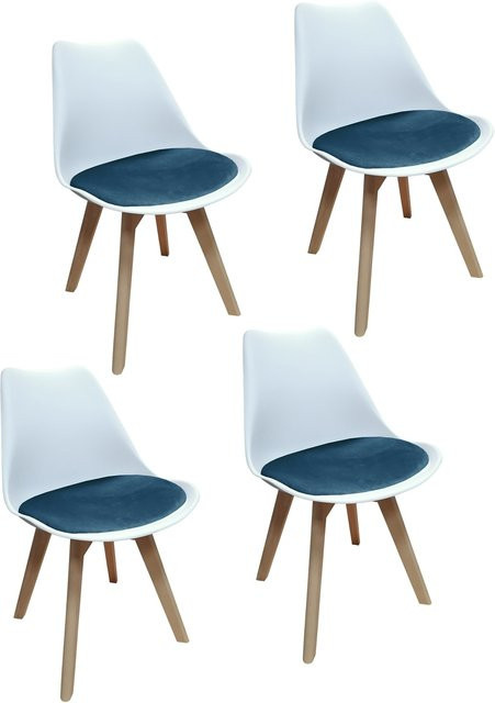 HTI-Living Stuhl Atlanta Modern in Weiß mit blauer Samtoberfläche - Bild 1