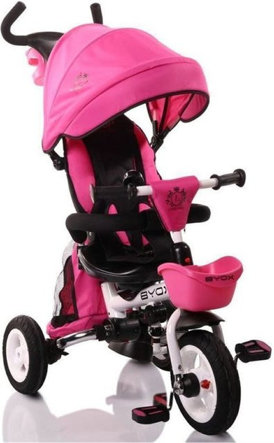 Byox Tricycle Flexy Lux 3 in 1 Dreirad mit Gummireifen und Schiebestange in Pink, klappbar und höhenverstellbar - Bild 1