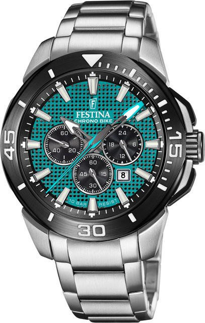 Festina Chronograph, Quarz, Edelstahl, Grün, 47 mm, Herren - Bild 1