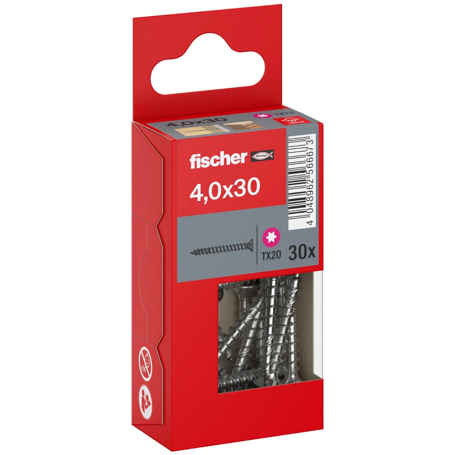 Fischer PowerFast II A2 Senkkopf TX Vollgewinde Holzschraube aus Edelstahl in Silber, Durchmesser: 4 mm, Länge: 30 mm, 30 Stück - Bild 2